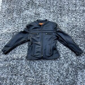 First Classics Leather Black Biker Motorcycle Jacket Zip Out Lining Womens Large